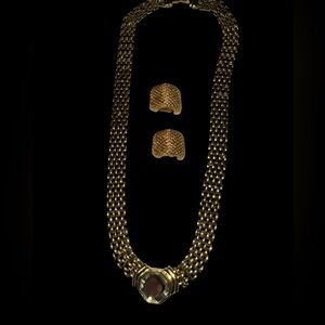 Vintage SAL center crystal necklace-stamped Gold Tone-vintage clip on earrings